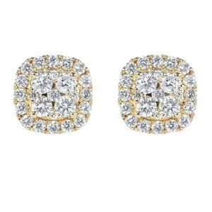 Small 3D Cube Yellow Gold 925 Sterling Silver Square Cluster Stud Earrings